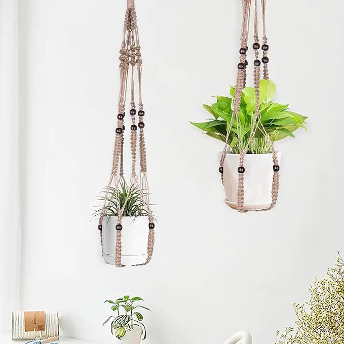 Macrame Plant Hanger Indoor Hanging with Wood Beads Macrame Planters No Tassel for Indoor Outdoor Boho Home Decor 35 Inch (Brown, 1pc) by GreenHaven Gardens