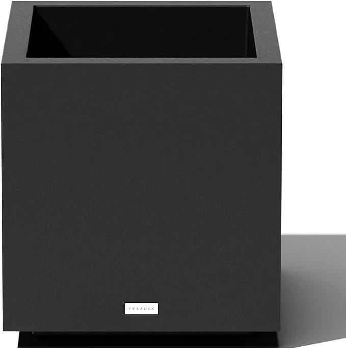 Veradek Block Series Cube Plastic Planter - Large Square Planter for Indoor or Outdoor Patio/Garden | Durable All-Weather Use with Drainage Holes | Modern Décor for Tall Plants, Trees, Flowers by GreenHaven Gardens