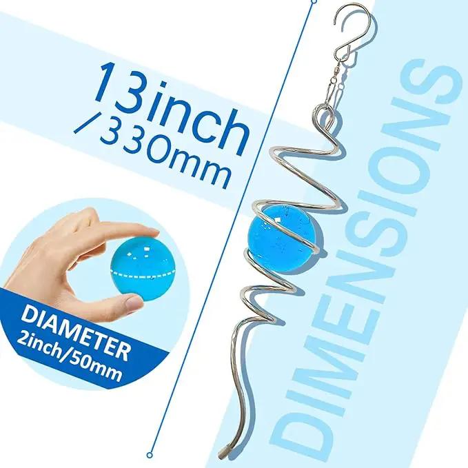 Gazing Ball Spiral Tail Wind Spinner,Decorative Wind Spinner 11inch Tail and 2 inch Glass Orb. Indoor Outdoor Wind Spinner Tail Sun Catcher Garden Decoration-13 inch Height(Blue) by GreenHaven Gardens