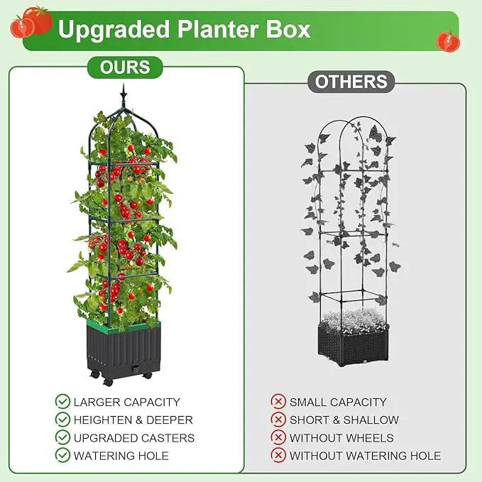 Raised Garden Bed Planter Boxes with Trellis,1pcs 70.9"Self-Watering Tomato Planter Boxes with Trellis for Climbing Vegetables Plants Flowers Tomato with Wheels,Use for Indoor Outdoor (Black) by GreenHaven Gardens
