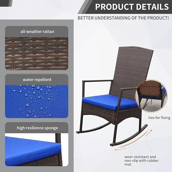 Rocking Chair Outdoor 3 Pieces High-Backed Patio Rocking Chairs Bistro Table and Chairs Set of 2, Royal Blue by GreenHaven Gardens