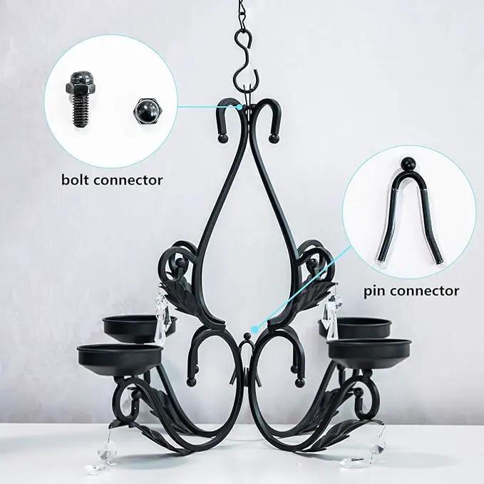 3 in 1 Lighting Chandelier with 4pcs Battery Operated Led Candle with Remote, Table Centerpiece for Indoor or Outdoor Gazebo, Patio Decoration, Black by GreenHaven Gardens