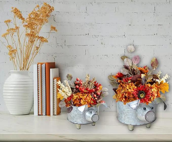 Galvanized Metal Pig Succulent Planter Farmhouse Pig Shaped Bowl Metal Pig Tray Rustic Decor Set of 2 by GreenHaven Gardens