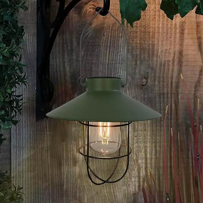 pearlstar Solar Lantern Outdoor Hanging Light Metal Farmhouse Solar Lamp with Warm White Edison Bulb Design for Garden Yard Patio Proch Decor(Green) by GreenHaven Gardens