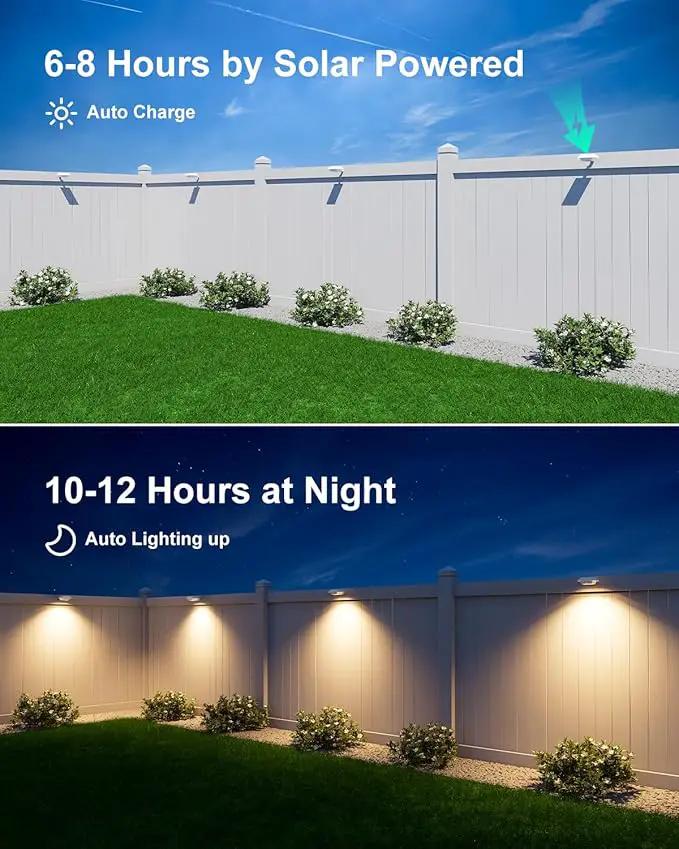 4 Pack Solar Powered Gutter Lights Outdoor Decorative Waterproof 12 LEDs Yard Lamp for Fence, Railing, Outside Wall, Deck, Garden, Path, Backyard, Walkway, Patio, No Drilling Installation (Warm White) by GreenHaven Gardens