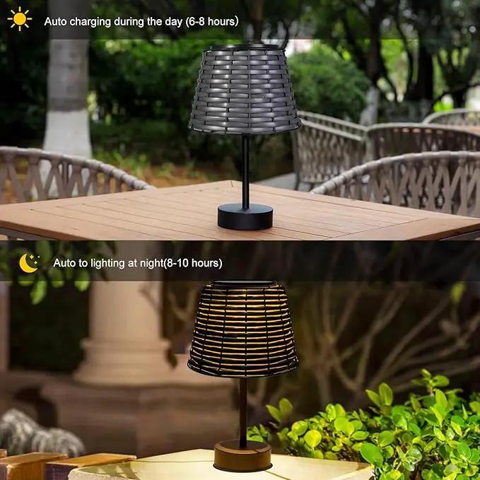 Solar Rattan Woven Desk Lamp, Outdoor Table Lamps for Patio, Garden, Bedroom, Living Room (Black) by GreenHaven Gardens