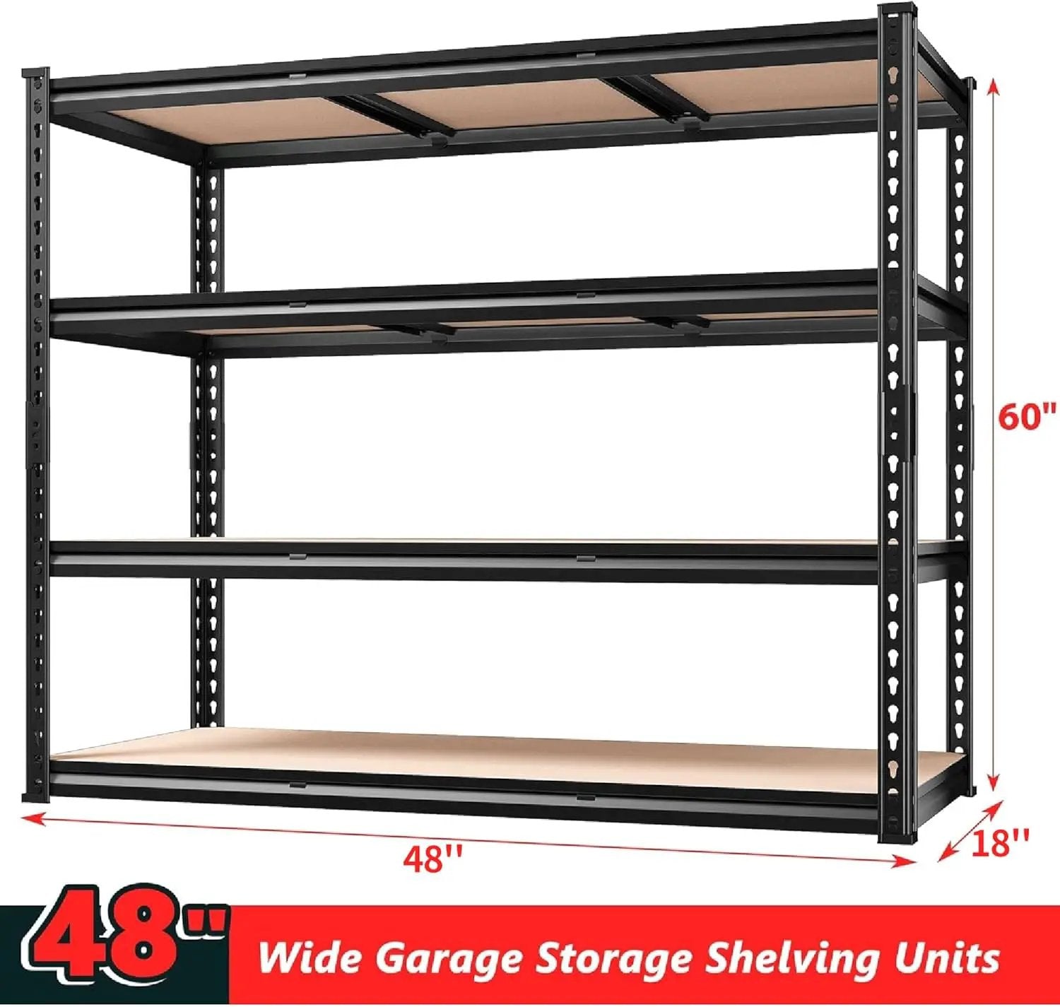 REIBII 48" W Garage Shelving Heavy Duty, 2000LBS Storage Shelves, 4 Tier Adjustable Metal Shelves for Garage Shelving Sturdy Industrial Shelf, Easy Assemble, 48" W x 60" H x 18" D by GreenHaven Gardens