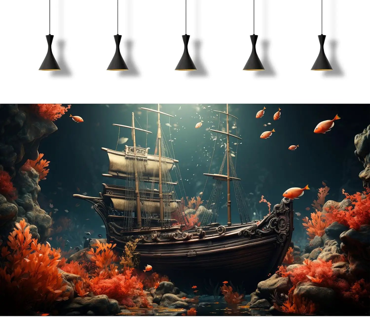 Pirate Shipwreck Aquarium Background Under The Sea Coral Reefs Fish Tank Background Underwater Sunken Ship Landscape Terrarium Background Tropical Sea Marine Life Aquarium Tank Background 48x20in by GreenHaven Gardens