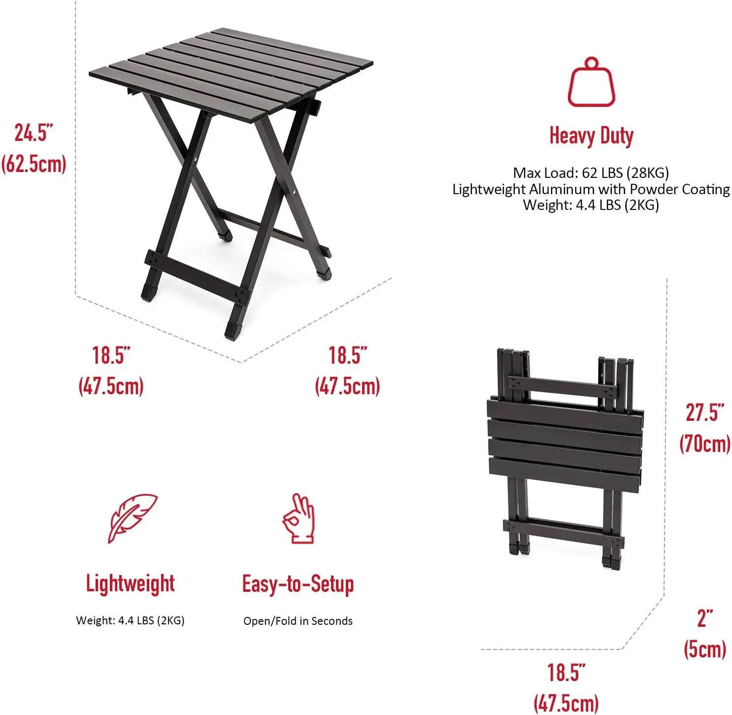 SUNNYFEEL Folding Camping Table - Lightweight Aluminum Portable Picnic Table, 18.5x18.5x24.5 Inch for Cooking, Beach, Hiking, Travel, Fishing, BBQ, Indoor Outdoor Small Foldable Camp Tables by GreenHaven Gardens