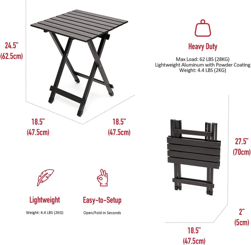 SUNNYFEEL Folding Camping Table - Lightweight Aluminum Portable Picnic Table, 18.5x18.5x24.5 Inch for Cooking, Beach, Hiking, Travel, Fishing, BBQ, Indoor Outdoor Small Foldable Camp Tables by GreenHaven Gardens