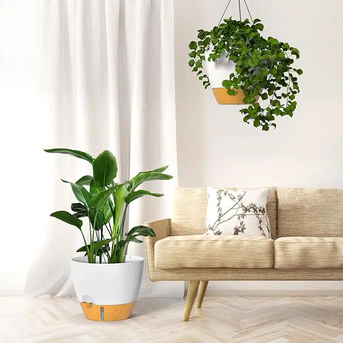 ZMTECH 12 Inch Hanging Planters for Indoor Outdoor Plants, 2 Pack Self Watering Hanging Plant Pots with Drainage Hole, Visual Reservoir, Plastic Flower Hanging Pots with Watering Lip (White) by GreenHaven Gardens