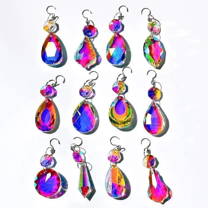 12pcs Hanging Glass Crystals Prism for Windows, Chandelier Decoration, Rainbow Maker Suncatcher by GreenHaven Gardens