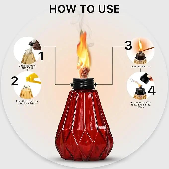 Deco Window Pack of 3 Table Torch for Indoor Outdoor Citronella Oil Tabletop Glass Lamp Landscape Lantern with Fiberglass Wick & Cap for Garden Patio Yard Party Decor Light by GreenHaven Gardens