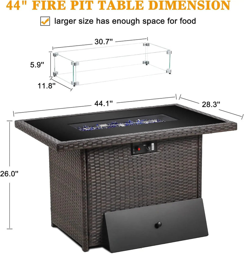 LayinSun 44" Propane Gas Fire Pit Table, 55000 BTU Rectangular Fire Pit with Glass Wind Guard for Outside Patio Deck Garden Backyard by GreenHaven Gardens