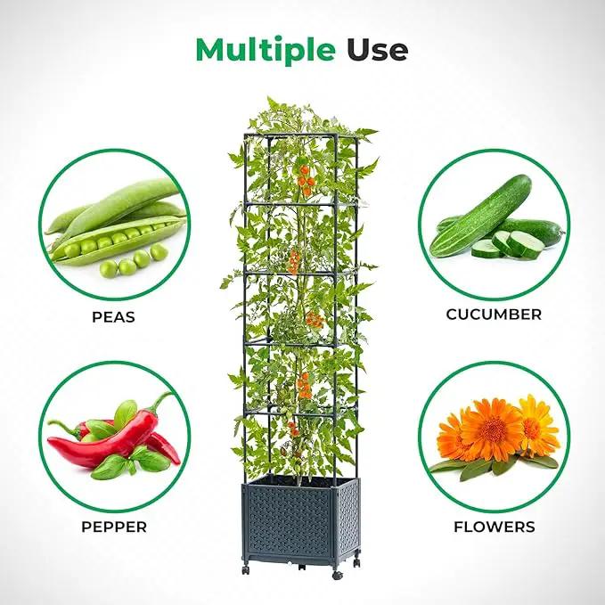 Raised Garden Bed with Tomato Planter Cage, 67.6" Trellis Planter Boxes with Wheels for Outdoor Patio Greenhouse Gardening Climbing Vegetables by GreenHaven Gardens