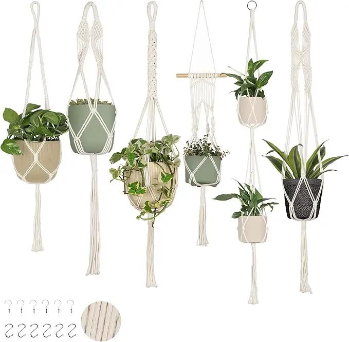 Nook Theory 6-Pack Macrame Plant Hanger - 12 Ceiling Hooks - Plant Hanger Indoor - Hanging Plant Holder - Hanging Planters for Indoor Plants - Boho Plant Hanger - Plant Hangers Indoor (Cream) by GreenHaven Gardens