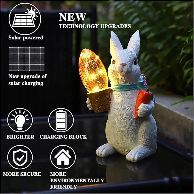 Garden Statues Rabbit with Solar Lights-Easter Bunny Outdoor Decor for Lawn,Balcony-Yard Garden&Patio Decor-Unique Gift for Mom Grandma,Unique Housewarming Gifts and Rabbit Yard Decoration by GreenHaven Gardens