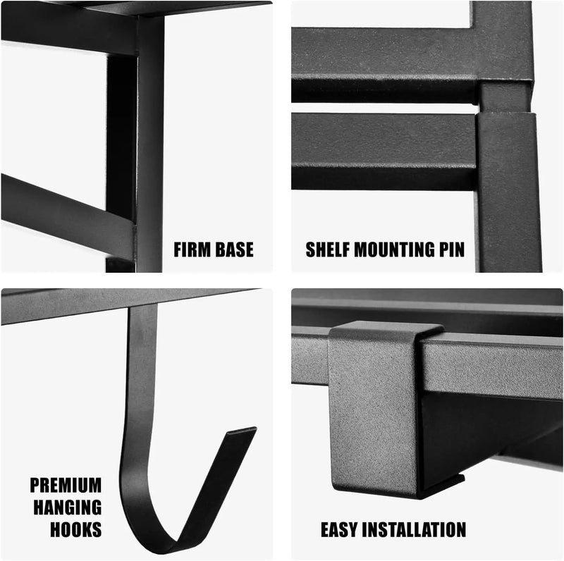 4 Pack 1,5x4ft Heavy Duty Garage Wall Shelving, Garage Shelving Wall Mounted, Storage Rack with Hooks (Black) by GreenHaven Gardens