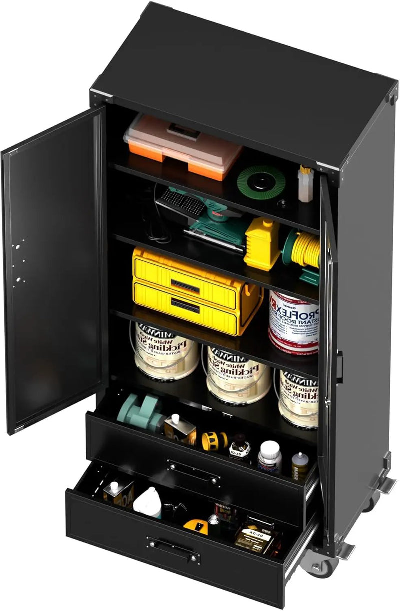 Metal Storage Cabinet with 2 Drawers, Garage Tool Cabinet on Wheels for Home Office Garage,Assembly Required,Black by GreenHaven Gardens