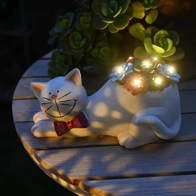 Cat Garden Figurines Outdoor Decor Solar Statue with LED Lights for Patio Lawn Yard Art Decoration Housewarming Garden Gift by GreenHaven Gardens