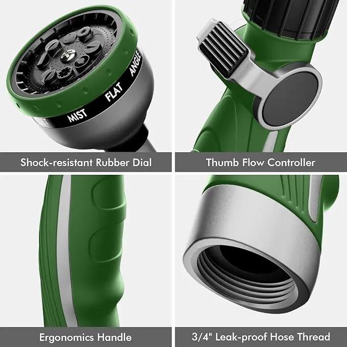 RESTMO Watering Wand Heavy Duty, Metal Garden Hose Wand with 10 Spray Patterns, 15-Inch Long Hose Nozzle Sprayer with Thumb Flow Control, Ideal to Water Hanging Baskets and Shrubs, Green by GreenHaven Gardens