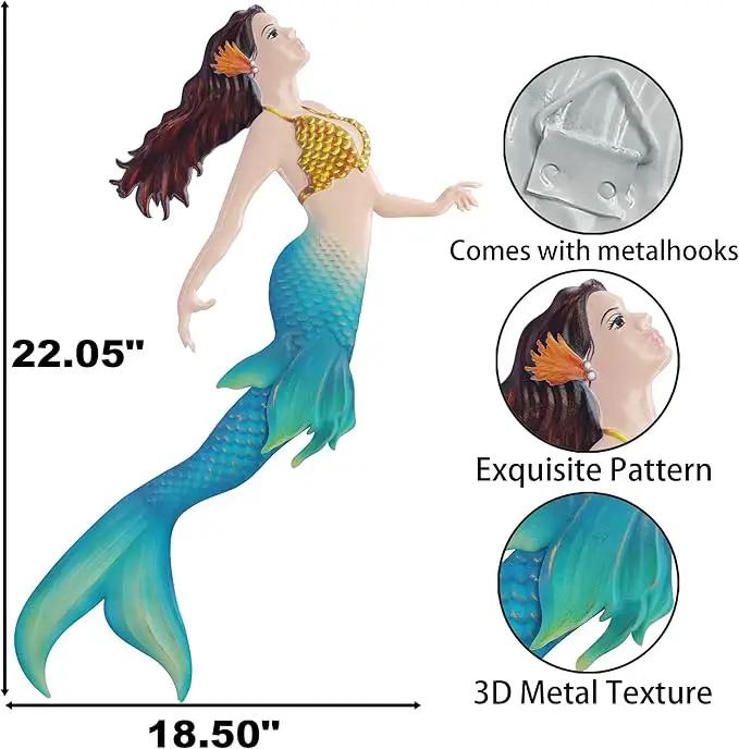 John's Studio Metal Mermaid Sea Wall Decor Outdoor Garden Hanging Art Sculptures Home Ocean Theme Decorations for Kitchen Bathroom and Pool - 14.9Inches by GreenHaven Gardens