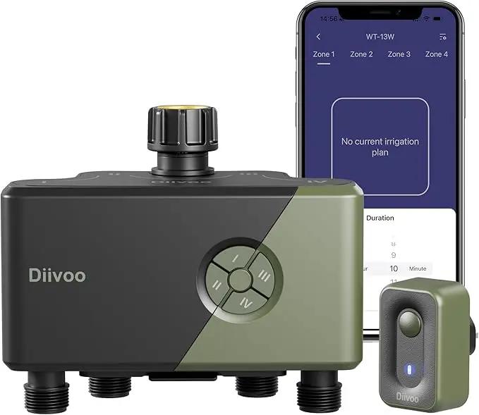 Diivoo WiFi Water Timer 4 Outlets, Smart Sprinkler/Hose/Tap Timer Compatible with Alexa & 24 Irrigation Plans & Rain Delay, Garden Watering Systems Controller with 2 Watering Modes for Lawn Yard by GreenHaven Gardens