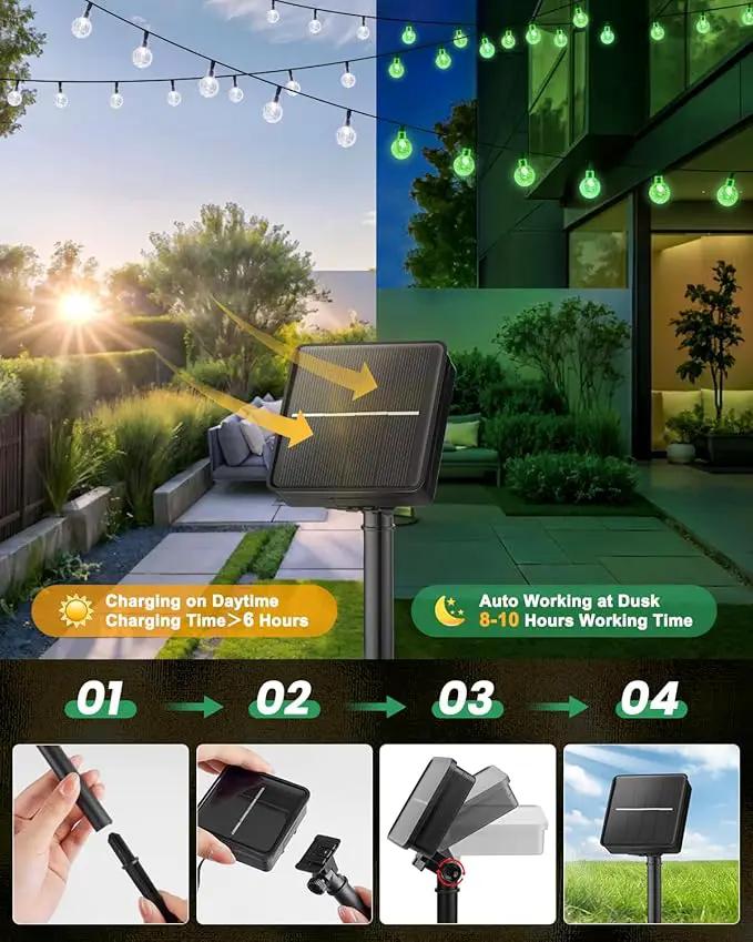 Solar String Lights Outdoor 120 LED 72 Ft Total, Crystal Globe Lights with 8 Lighting Modes, Waterproof Solar Powered Patio Lights for Garden Yard Porch Wedding Party Decor (Green) by GreenHaven Gardens