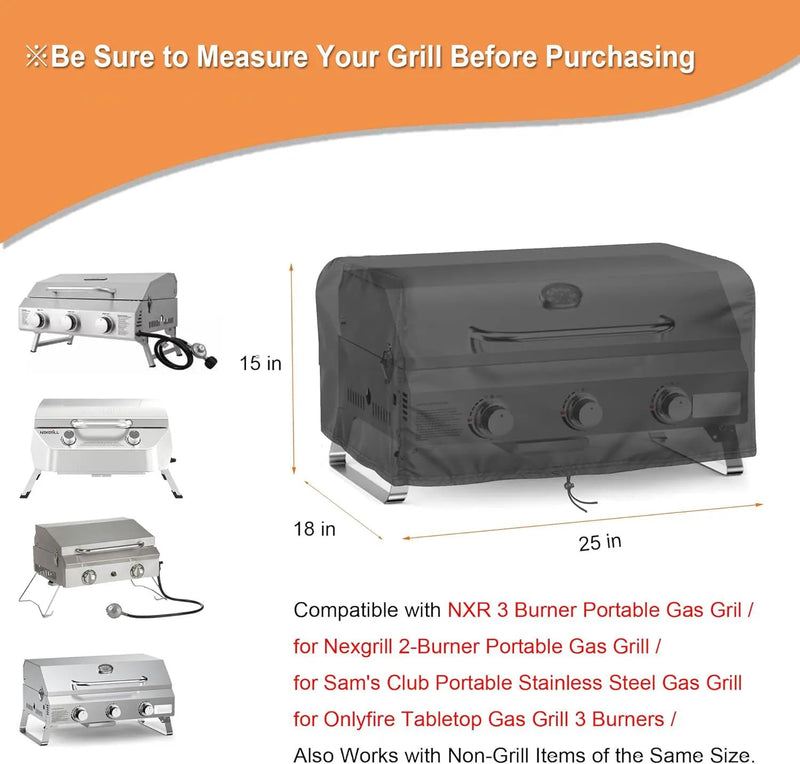 Grill Cover Fits for NXR 3 Burner Portable Gas Grill, 600D Heavy Duty 25'' Outdoor BBQ Cover for Nexgrill 820-0007GE Tabletop Gas Grill, 25" L x 18" W x 15" H by GreenHaven Gardens