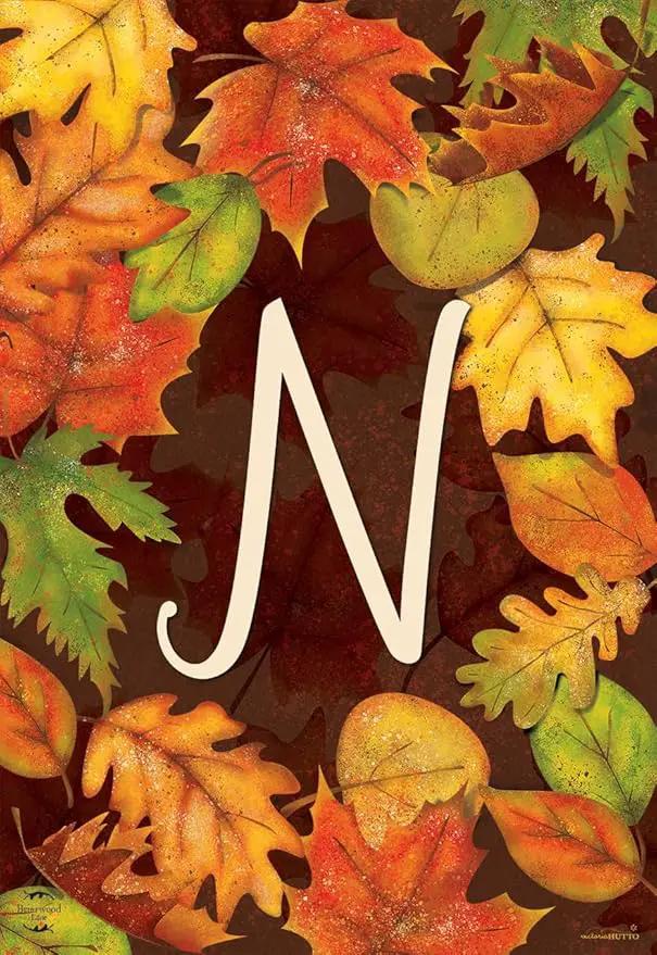 Briarwood Lane Fall Leaves Monogram Letter N Garden Flag by GreenHaven Gardens