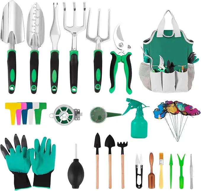 Garden Tool Set, Including 9 Succulent Tool Sets, 6 Large Heavy-Duty Aluminum Gardening Tools, with Gardening Tool Kit, Gloves, Watering Can, Fixing Line and Color Label，is Your Best Helper by GreenHaven Gardens