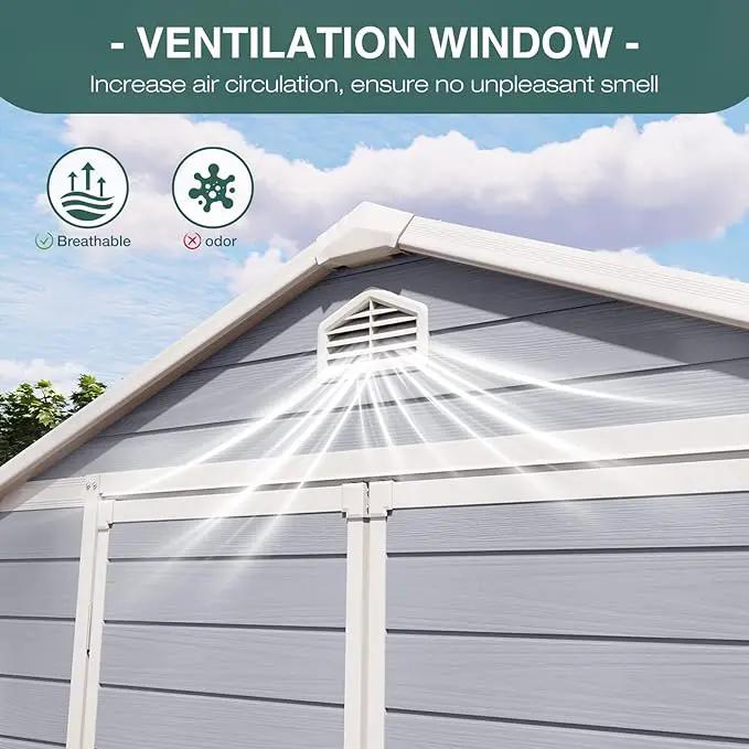 Storage Shed Plastic Outdoor Storage Shed Waterproof Container House with Lockable Door and Transparent Window for Garden, Lawn, Backyard, Patio (6x8FT) by GreenHaven Gardens