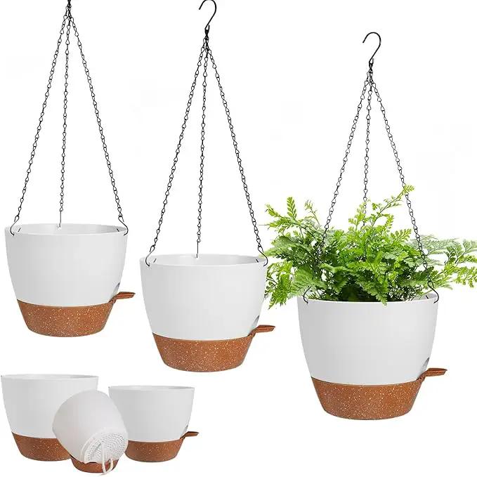 3 Pack Hanging Planter Indoor Outdoor Flower Pots 7/6.5/5 Inch, Self-Watering Hanging Pot with Drainage Holes Hanging Baskets Holder Plant Pots for Garden (White) by GreenHaven Gardens
