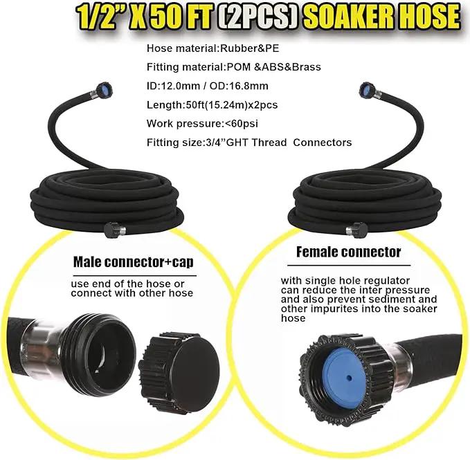 Cuckoo Soaker Hose 50ft length 2pcs With 1/2" Diameter-Soaker Hose Kit with Heavy Duty Rubber Hose for Irrigation-Save 70% Water-Great for Garden Flower Beds,Trees,Vegetables amd Seedings(1/2X50-2pcs) by GreenHaven Gardens
