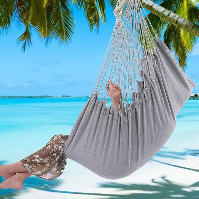Y- STOP Hammock Chair Hanging Rope Swing Chair, Max 500 Lbs, 2 Seat Cushions Included, Removable Steel Spreader Bar with Anti-Slip Rings, Hardware kit-for Indoor or Outdoor(Light Grey) by GreenHaven Gardens