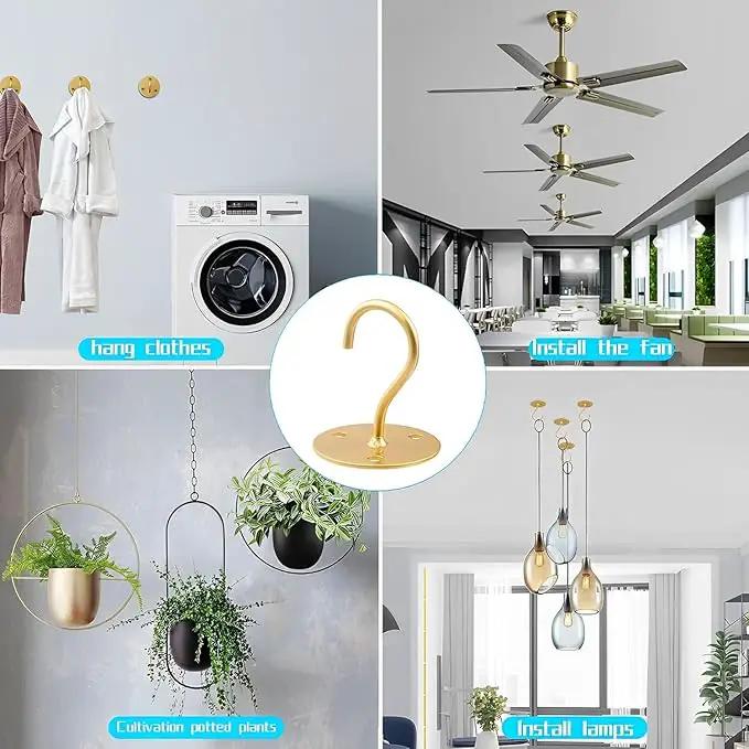 Ceiling Hooks for Hanging Plants-Metal Heavy Duty Wall Mounted Hangers for Hanging Bird Feeders, Planters, Wind Chimes, Include Professional Drywall Anchors (3-Pack) (Gold) by GreenHaven Gardens