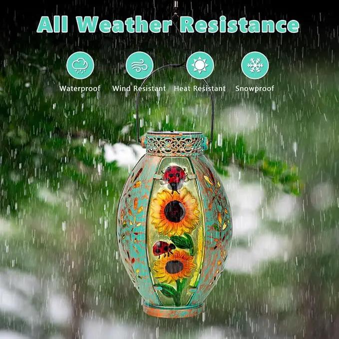 2 Pack Sunflower Solar Lantern,Retro Solar Lanterns Outdoor Waterproof,Stained Glass & Metal Hanging Solar Lantern,LED Tabletop Lamp Solar Lights,Sunflower Outdoor Solar Lanterns for Pathway by GreenHaven Gardens