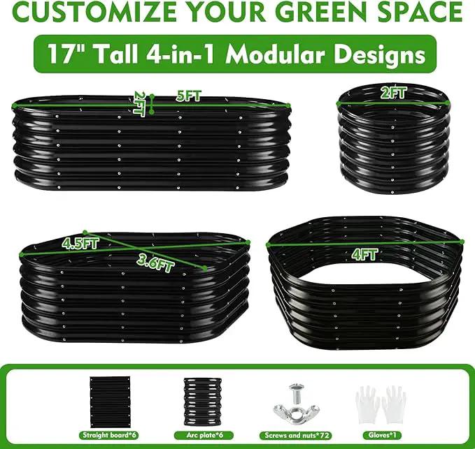 17" Tall Outdoor Garden Raised Garden Bed Kits, 5ft X 2ft Oval,0.8MM Thick Metal Raised Planter Bed/Ground Planter Box for Variety of Flowers,Herbs,Vegetables (Black, 60X24X16.5 Inches) by GreenHaven Gardens