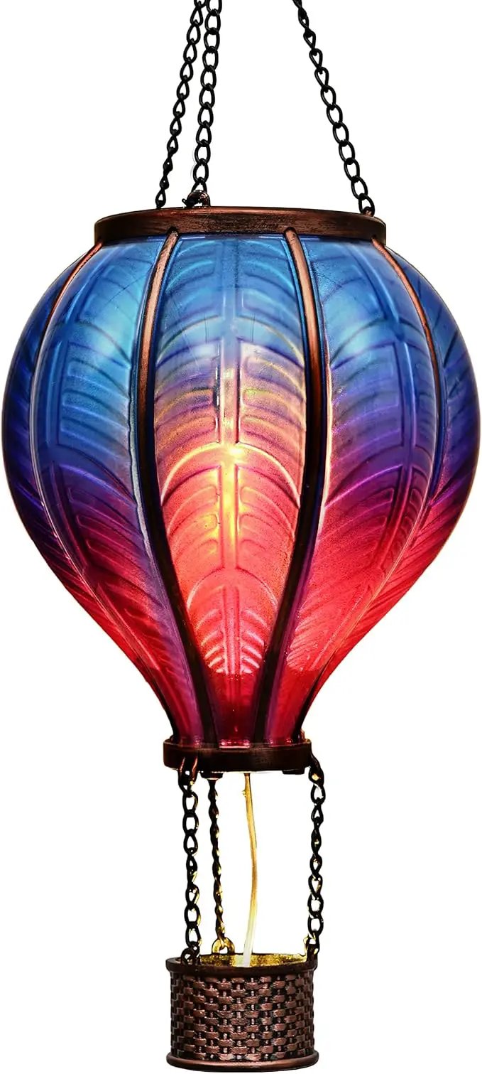 TERESA'S COLLECTIONS Hot Air Balloon Solar Lantern for Garden Decor Halloween Christmas Party,Flickering Flame Hanging Solar Light for Outdoor ,Blue & Purple Plastic Lamp for Yard Tree,Gift for Mom by GreenHaven Gardens