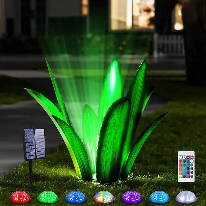 Upgraded Large Metal Yard Art, Metal Agave Plant Yard Decorations Outdoor Sculpture, Metal Flowers for Outside, Waterproof Outdoor Garden Decor (Green (W/Solar Light)) by GreenHaven Gardens