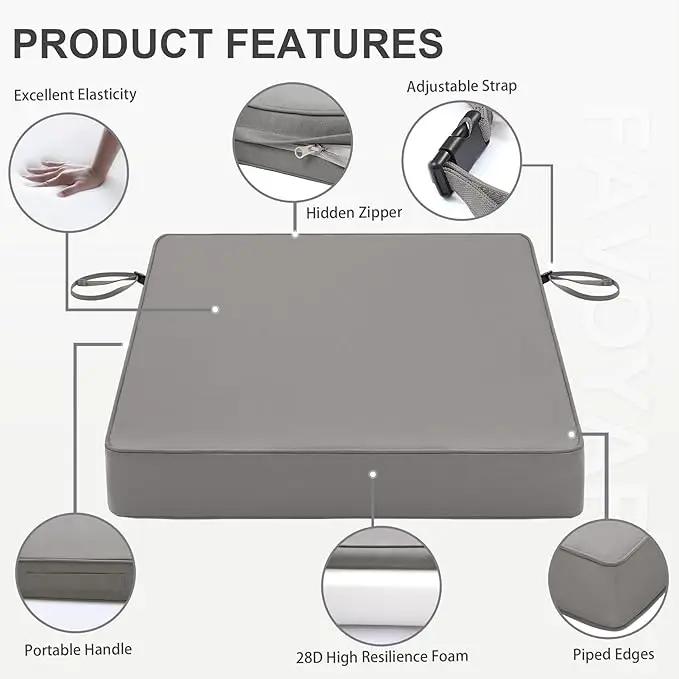 Favoyard Patio Chair Cushions 24 x 24 x 4 Inch Waterproof Outdoor Seat Cushions for Patio Furniture 3-Year Color Fastness Garden Sofa Couch Chair Pads with Handle & Adjustable Straps Set of 2, Grey by GreenHaven Gardens