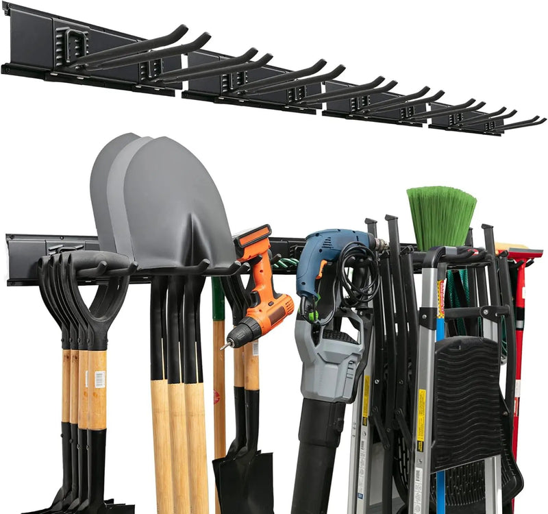 Garage Tool Organizer Wall Mount - 64 inches - Sturdy Storage Rack with Adjustable Hooks, Anti-Rust - Easy Installation, 400lbs Capacity - Garden Tool Organizer (04 Racks & 08 Hooks) by GreenHaven Gardens