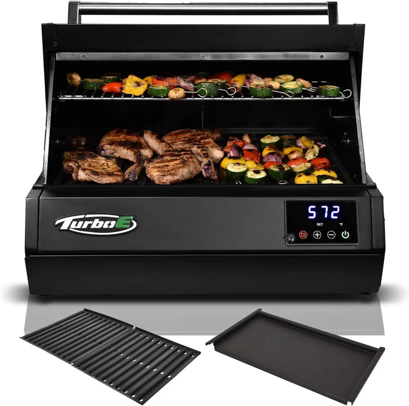 Turbo E Outdoor Electric Grill by PLUGNGRILL - High-Power 1700W Infrared Grill Technology - 24-Inch Smart BBQ Grill with Probe & Digital Display for Precise Cooking & Searing (Turbo E Griddle Set) by GreenHaven Gardens