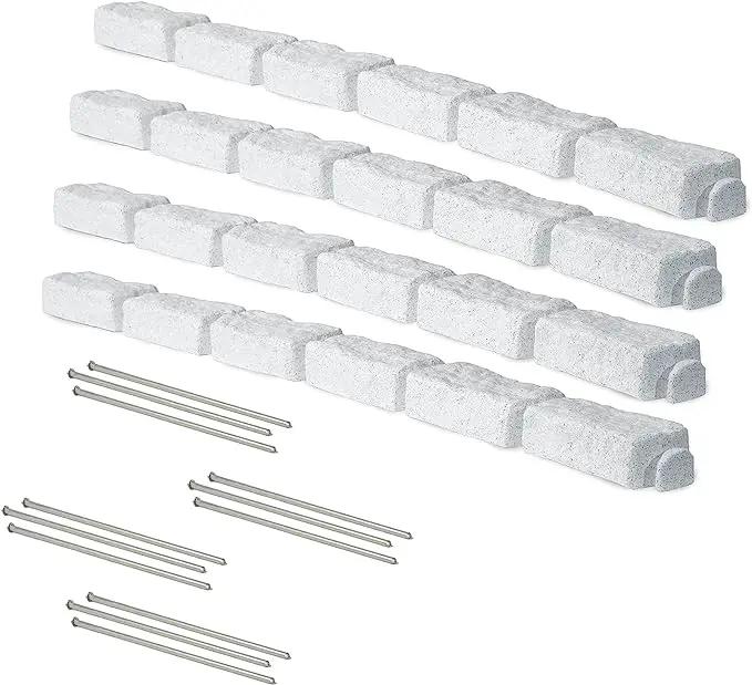 Beuta Landscape Edging | Garden Edging Border | No Dig Faux Stone Bricks & Spikes for Lawn Edging, Flower beds, Pathways & Yards – 4 Packs | Each Pack Has 6 Bricks 48" Lx 4" W x 2.25" H|Limewash by GreenHaven Gardens