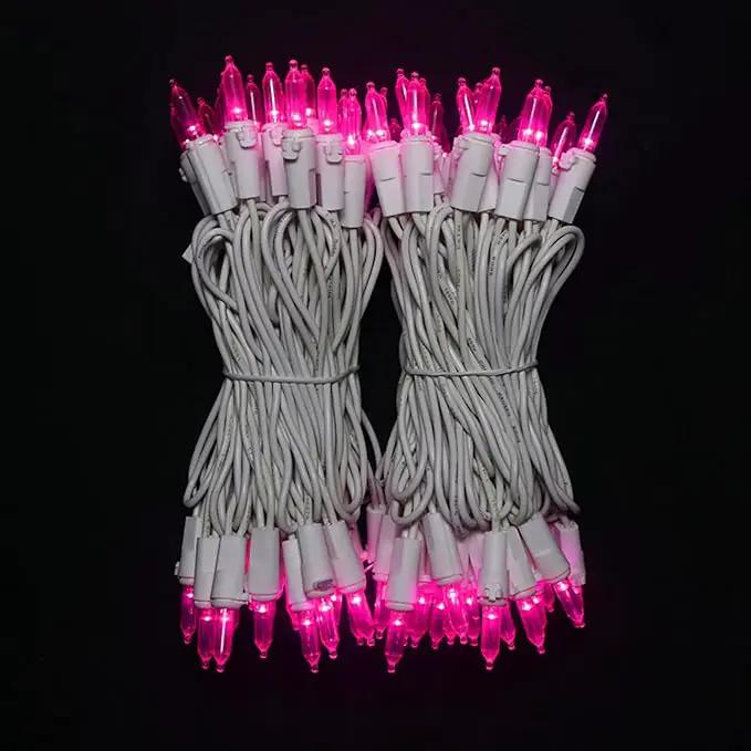Pink LED Christmas Lights - 100 Count Pink Christmas String Lights for Tree, Party, Bedroom, Wedding, Indoor and Outdoor Valentines Day Decorations, 33 Feet White Wire, UL Certified, Connectable by GreenHaven Gardens