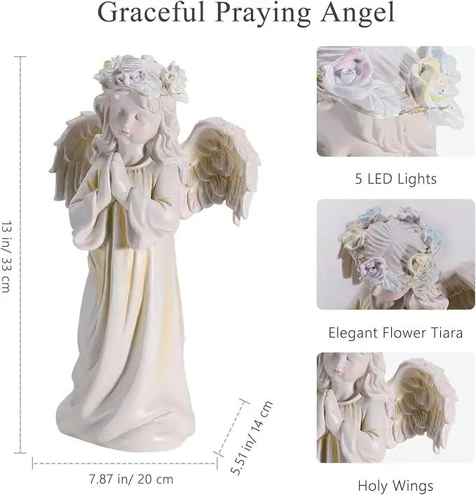 Angel Garden Statue,Memory Guardian Solar Garden Decor with Warm Light,Waterproof Outdoor Garden Decor Praying Angel Figurine Sculpture for Lawn Yard Patio,Sympathy Gift,White by GreenHaven Gardens
