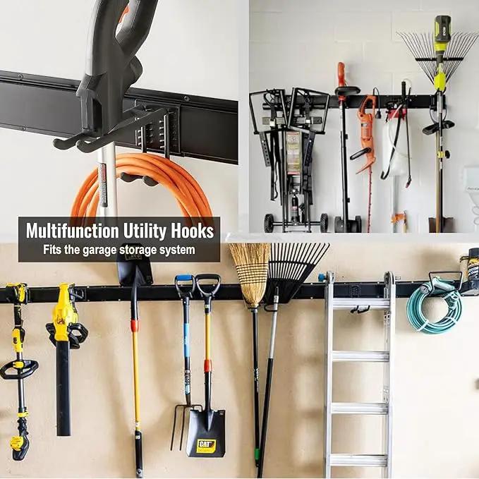 Wall Mount Tool Storage Rack, Heavy Duty Garage Storage Tool Organizer, Garden Tool Wall Hooks and Hangers, Hold Up to 350lbs Black 2Pack, AK806-Black-2Pack by GreenHaven Gardens