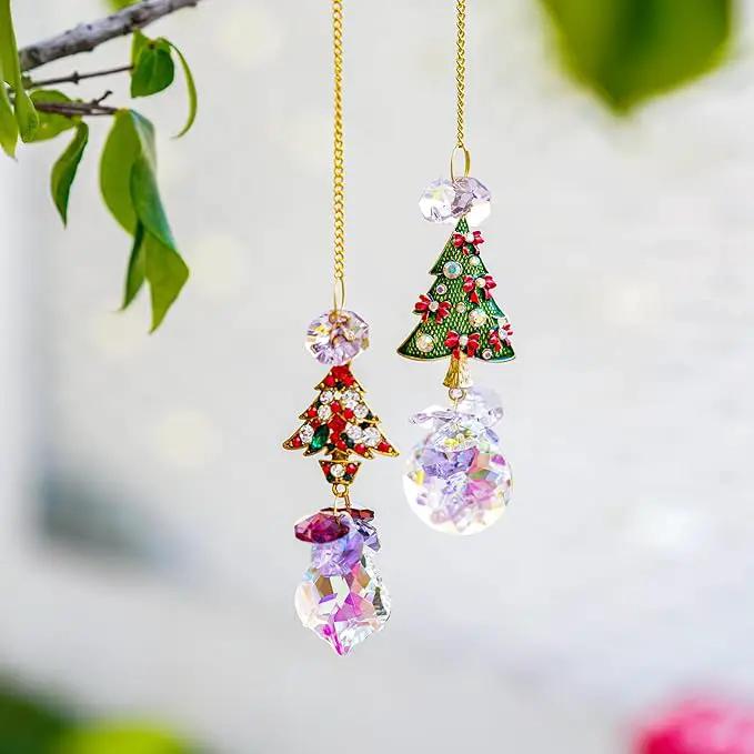 2PCS Rhinestones Christmas Tree Ornaments Suncatcher Prisms Hang for Tree Window Christmas Eve Party by GreenHaven Gardens