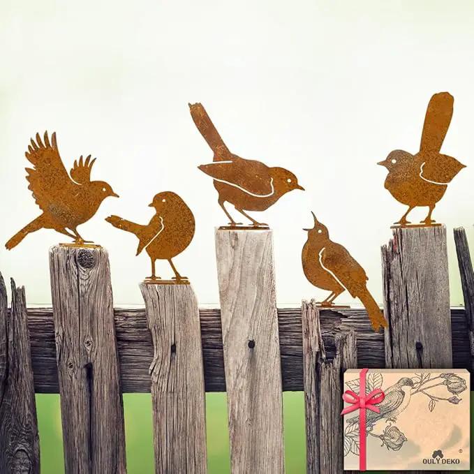 5PCS Rusty Birds Decoration, Metal Birds Yard Decor, Metal Birds Craft Statue Ornaments - Garden Sculptures and Yard Art, Fence Decorations Outdoor by GreenHaven Gardens