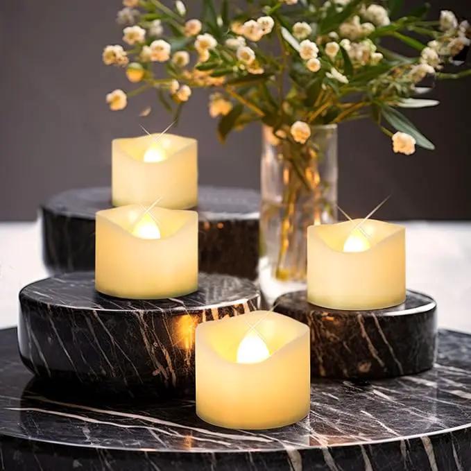 CANDLE CHOICE Battery Operated Flameless Tea Lights White Flickering LED Electric Fake Votive Tealight Candles Halloween Pumpkin Wedding Christmas Decorations Table Centerpieces 48 Pack Batteries Incl by GreenHaven Gardens